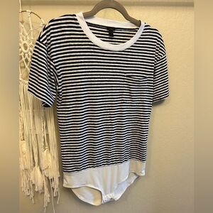 J. Crew Black and White Striped Bodysuit Tee